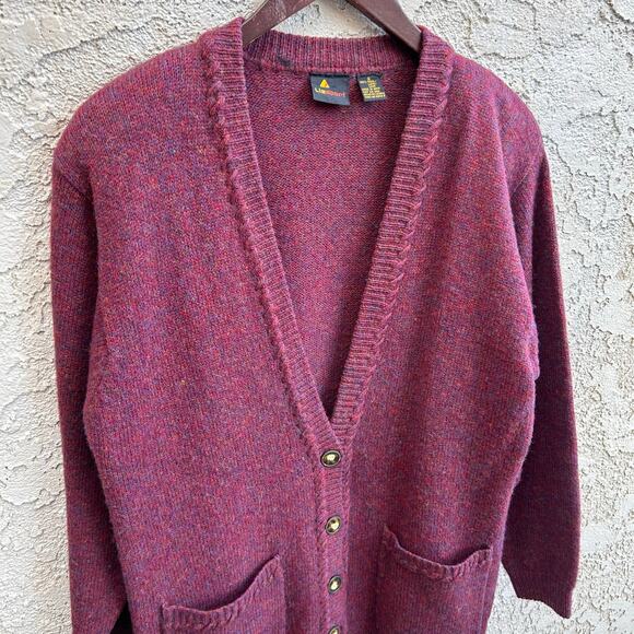 VTG Liz Claiborne 100% Wool Maroon Long Cardigan Sweater Small (oversized) - Picture 4 of 4